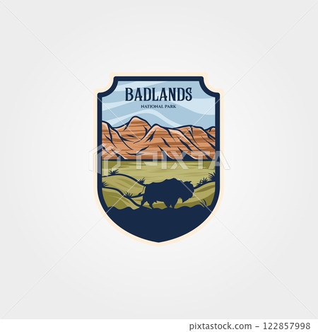 badlands national park emblem patch vintage vector illustration design, travel logo collection design 122857998