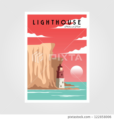 lighthouse and sea poster background vintage illustration design lighthouse and sea poster background vintage illustration design 122858006