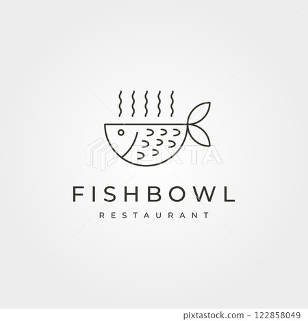 line art fish bowl icon logo vector design, restaurant logo symbol minimal illustration design line art fish bowl icon logo vector design, restaurant logo symbol minimal illustration design 122858049