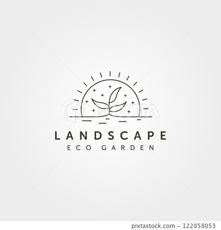 line art tree landscape logo vector with sunset creative illustration design, line art style 122858053