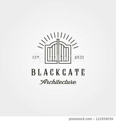 vintage curved gate logo vector illustration design, line art style 122858056
