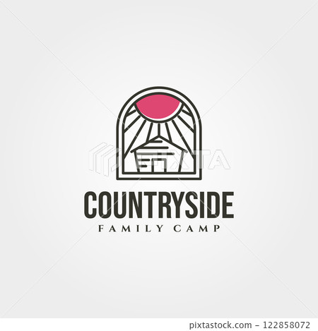 minimal cottage with sunburst icon logo vector symbol illustration design minimal cottage with sunburst icon logo vector symbol illustration design 122858072