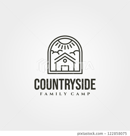 cabin house line icon logo vector symbol illustration design, minimal cottage logo design cabin house line icon logo vector symbol illustration design, minimal cottage logo design 122858075