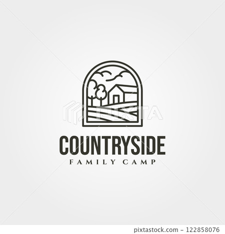 countryside cabin logo vector symbol illustration design, line art cottage logo design countryside cabin logo vector symbol illustration design, line art cottage logo design 122858076