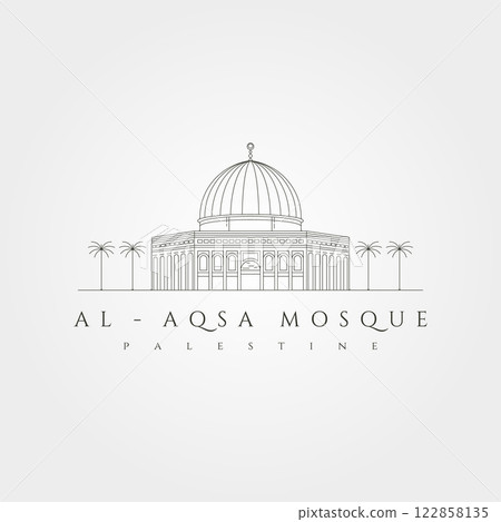 al aqsa mosque minimal logo vector symbol illustration design, al-isra wal-mi'raj masjidil al-aqsa line art design 122858135