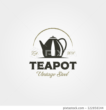 stainless steel teapot vintage logo vector symbol illustration design. teapot label design 122858144
