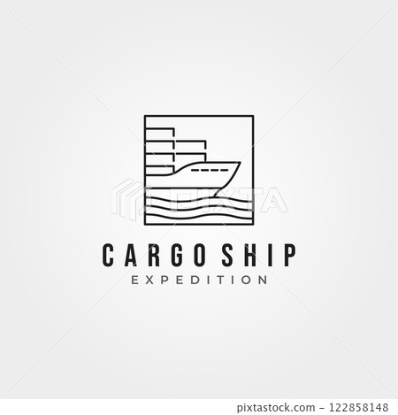 minimalist cargo ship icon logo vector line art illustration design 122858148
