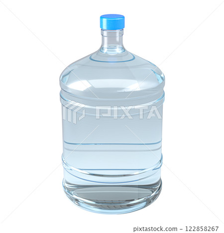 Clear water jug with a blue cap, isolated on a transparent background Clear water jug with a blue cap, isolated on a transparent background 122858267