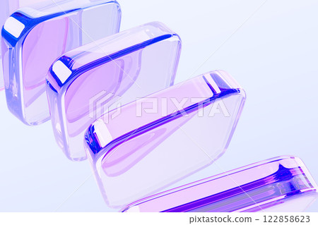 Abstract 3d background with row of glass holographic transparent square plates render. Dynamic tech banner with crystal cube block shapes. Iridescent gradient wave line pattern. 3D illustration Abstract 3d background with row of glass holographic transparent square plates render. Dynamic tech banner with crystal cube block shapes. Iridescent gradient wave line pattern. 3D illustration 122858623
