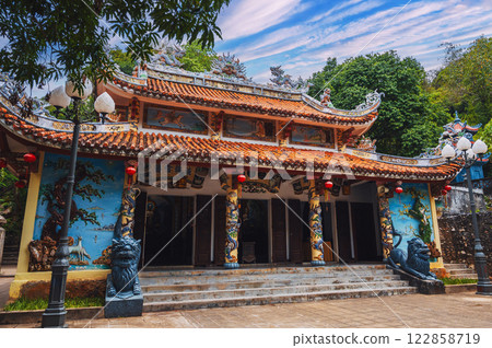 background of the old Tam Thai pagoda. Marble Mountains in the vicinity of Da Nang. Vietnam background of the old Tam Thai pagoda. Marble Mountains in the vicinity of Da Nang. Vietnam 122858719