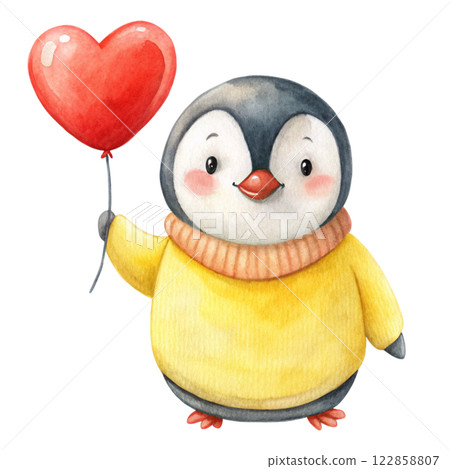 Cute penguin Heart Balloons Watercolor Cute penguin Heart Balloons Watercolor 122858807