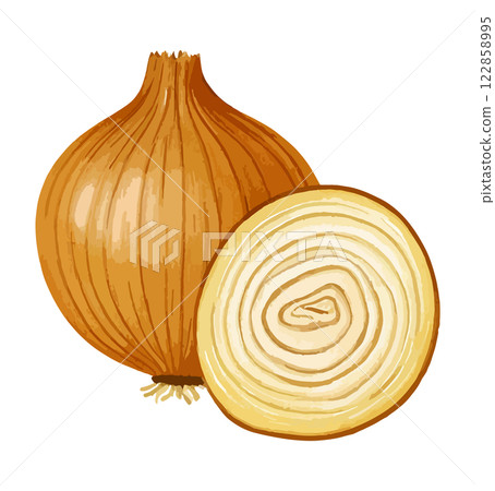 AI-generated watercolor illustration of cut onions 122858995
