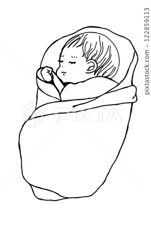嬰兒裹著襁褓睡覺的線條畫 122859113