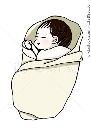 Baby sleeping wrapped in a swaddling cloth (yellow) 122859116