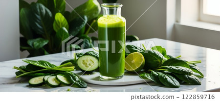 Vibrant Green Smoothie with Fresh Spinach and Cucumber 122859716