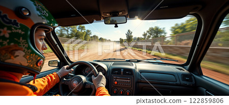 High-Speed Rally Adventure Through Dusty Desert Track 122859806