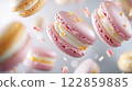 Colorful Macarons with Cream Filling on a Light Background 122859885