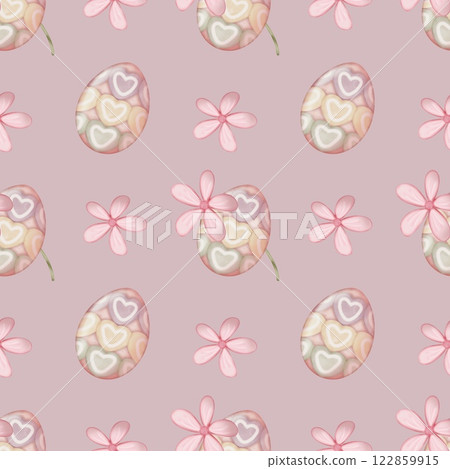 Seamless pattern on the theme of Easter, spring. cute Easter bunny and with flowers. Easter Eggs, pastel colors design hand drawn. Seamless pattern on the theme of Easter, spring. cute Easter bunny and with flowers. Easter Eggs, pastel colors design hand drawn. 122859915