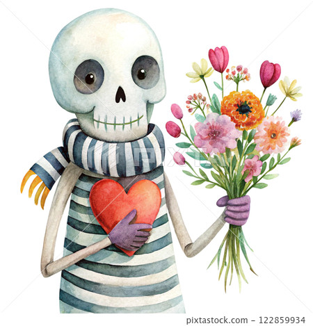 Cute skeleton ghost kawaii flowers of love 122859934