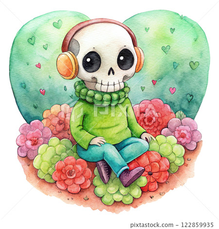 Cute skeleton ghost kawaii flowers of love 122859935