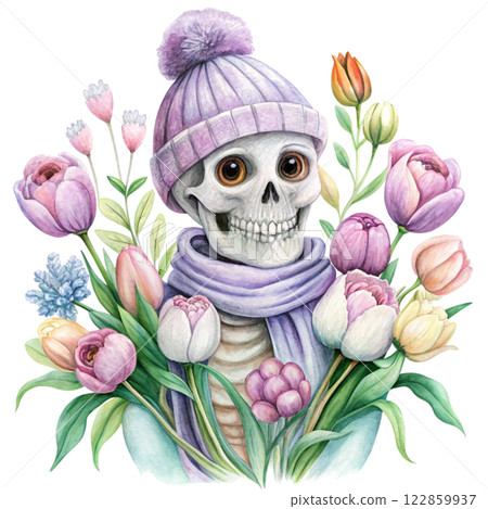 Cute skeleton ghost kawaii flowers of love 122859937
