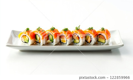 Salmon Sushi Rolls with Avocado and Mango 122859966