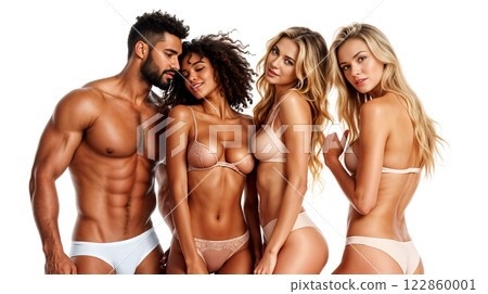 Diverse Models in Designer Underwear Against White 122860001