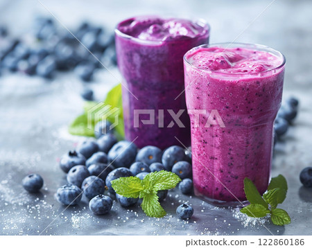 Healthy organic food blueberry smoothies antioxidant glasses drink as breakfast freshness mixed berry fruit milkshake yogurt, homemade juicy summer healthy eating refreshment dieting detox vitamin 122860186