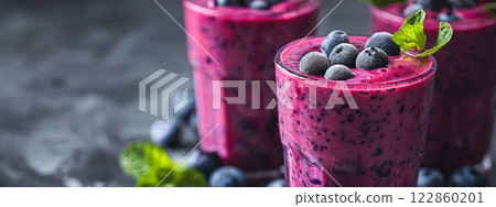 Healthy organic food blueberry smoothies antioxidant glasses drink as breakfast freshness mixed berry fruit milkshake yogurt, homemade juicy summer healthy eating refreshment dieting detox vitamin 122860201