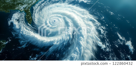 Hurricane approaching coast generating strong winds and torrential rain 122860432