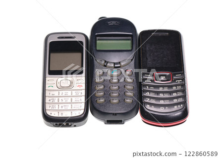 Old cell phones Isolated on white 122860589
