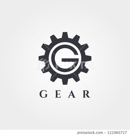 letter G in gear logo vintage vector symbol minimal graphic illustration design 122860727