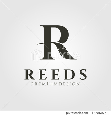 nature reeds cattail letter R logo vector symbol illustration design, creative R logo design 122860742