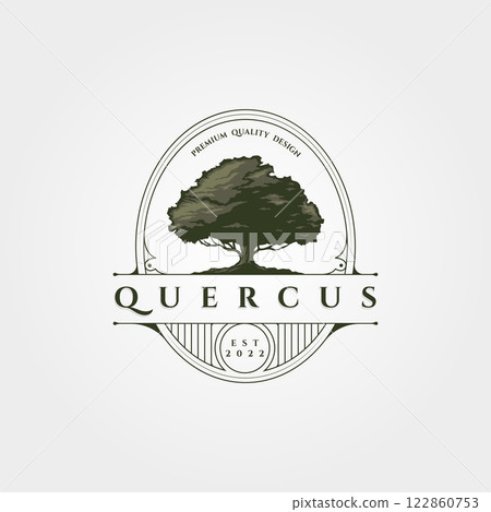 vintage oak tree logo vector badge illustration design, vintage tree line label design vintage oak tree logo vector badge illustration design, vintage tree line label design 122860753