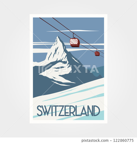 vector of ski resort in switzerland travel poster vintage illustration design with The bold pyramid of the Matterhorn mountain 122860775
