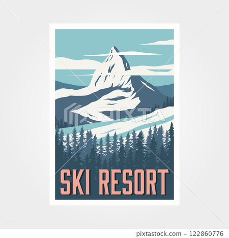 ski resort winter travel poster vintage vector illustration design, the matterhorn mountain in switzerland 122860776