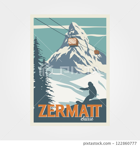 zermatt ski resort vintage poster travel illustration design, swiss alps poster design zermatt ski resort vintage poster travel illustration design, swiss alps poster design 122860777