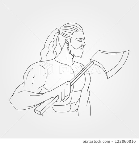 carpenter holding ax illustration design, gentleman with ax vector design 122860810