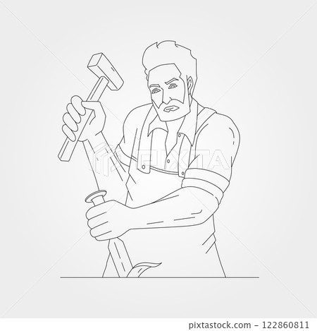 gentleman carpenter working on woodworking vector symbol illustration design 122860811