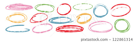 Vector hand drawn doodle crayon ovals, scribble circles, chalk pencil round emphasis 122861314