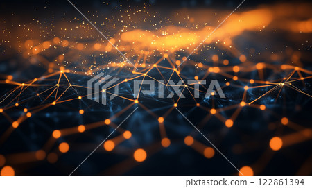 A background image expressing digital and technology with synapse-like light and particles 122861394