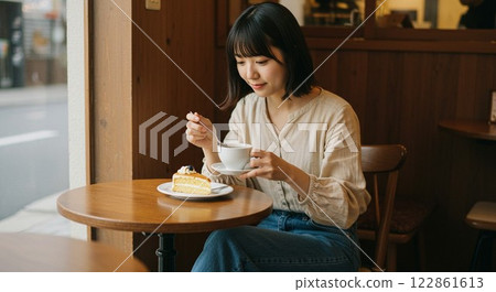 Women who drink coffee at a cafe Women who drink coffee at a cafe 122861613