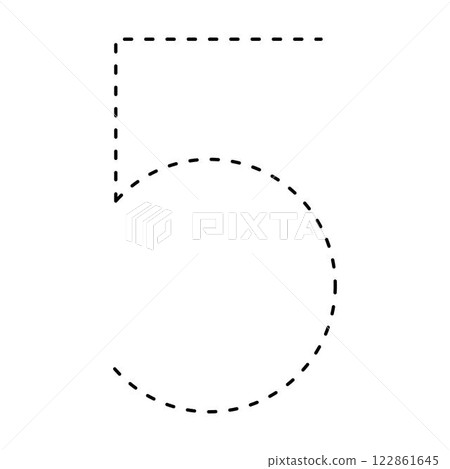 Tracing number 5 prewriting dotted line math worksheet element for kindergarten and preschool kids for handwriting practice activity 122861645
