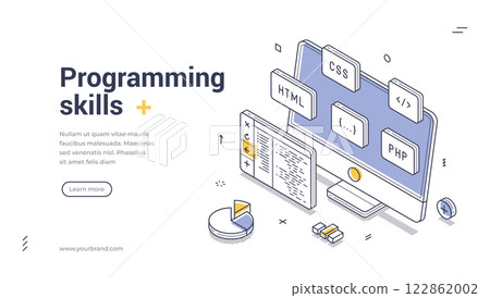 Programming skills modern isometric line art web banner template Programming skills modern isometric line art web banner template 122862002