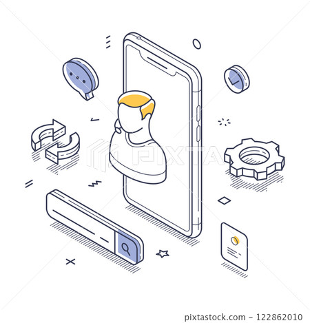 Online tech support help vector illustration isometric line art design elements and tools Online tech support help vector illustration isometric line art design elements and tools 122862010