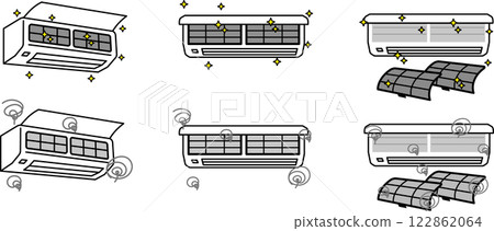 Air conditioner, cooler, heat stroke prevention cleaning illustration set 122862064