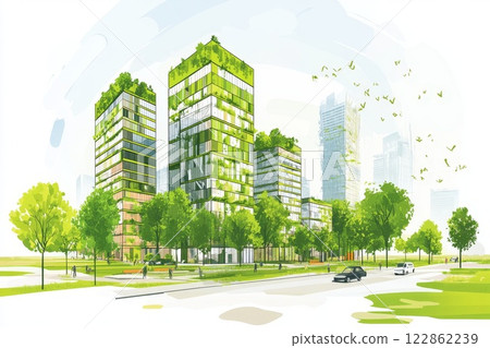 Urban design featuring eco-friendly elements. illustration. 122862239