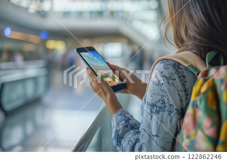 Woman using her smartphone to search for travel. 122862246