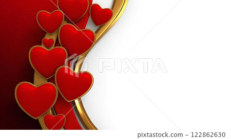 Romantic design background featuring spectacular red 3D hearts with gold border on red and white gradient background with space for text. Romantic design background featuring spectacular red 3D hearts with gold border on red and white gradient background with space for text. 122862630