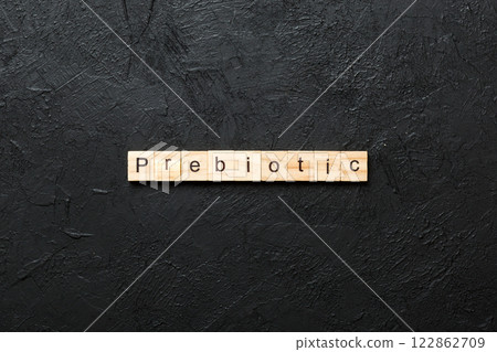 prebiotic word written on wood block. prebiotic text on table, concept prebiotic word written on wood block. prebiotic text on table, concept 122862709